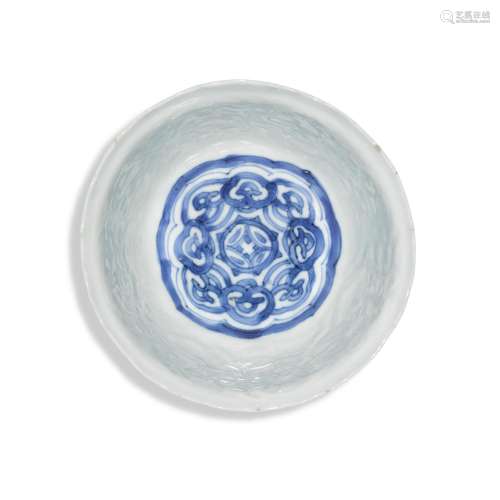 A  moulded and underglaze-blue 'ruyi' bowl, Qing dyn...