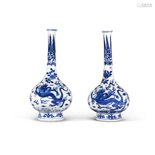 A pair of blue and white bottle vases Qing Dynasty, Kangxi p...