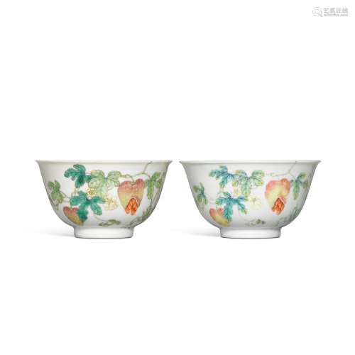 Two famille-rose 'balsam pear' bowls, Seal marks and...
