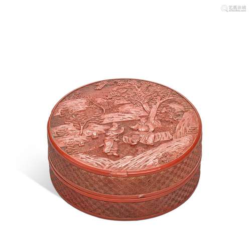 A carved cinnabar lacquer ‘figural’ box and cover, Qing dyna...