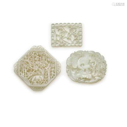 Three small reticulated celadon jade plaques, 19th / 20th ce...