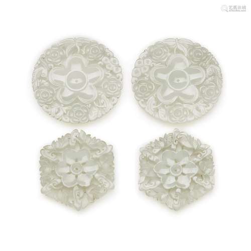 Four pale celadon jade ‘floral’ plaques, 19th/20th century