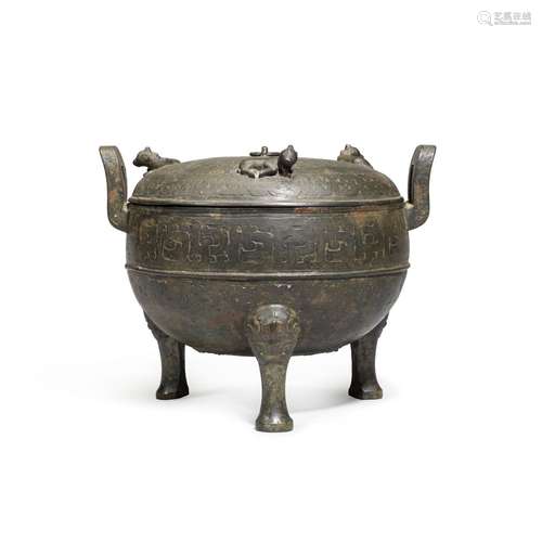 A bronze ritual tripod vessel and cover, Ding  Late Spring a...