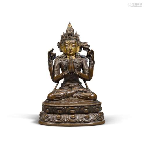 A parcel-gilt bronze figure of Shadakshari Avalokiteshvara, ...