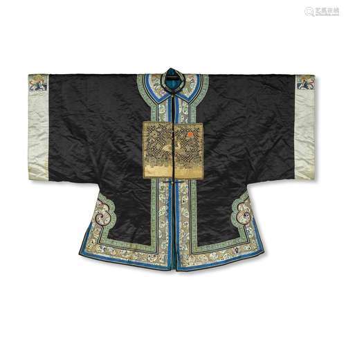 A black-ground embroidered silk informal jacket, 19th / 20th...