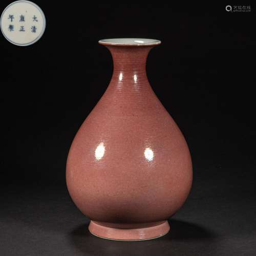 CHINESE RED GLAZE JADE POT SPRING BOTTLE OF QING DYNASTY