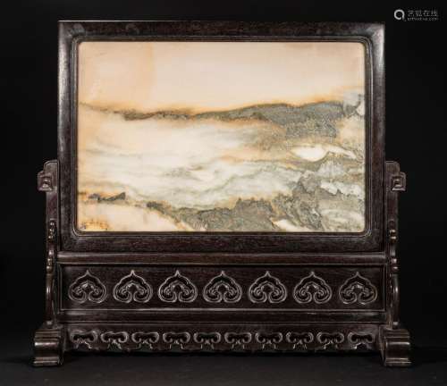 CHINESE MARBLE INSERT SCREEN FROM QING DYNASTY