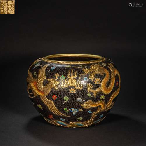 CHINESE CLOISONNE BLUE ROLL CYLINDER FROM QING DYNASTY