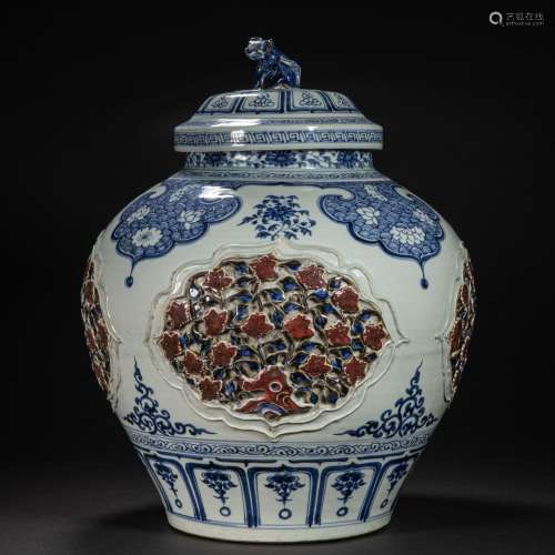 CHINESE YOULIGONG BLUE AND WHITE POT YUAN DYNASTY