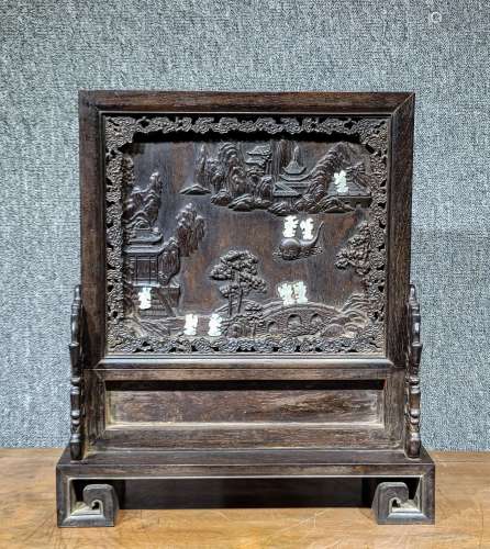 CHINESE RED SANDALWOOD INSERT SCREEN IN QING DYNASTY