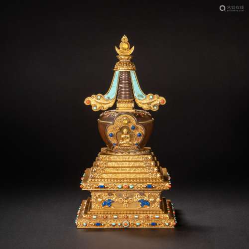 CHINESE GILT BRONZE STUPA IN QING DYNASTY