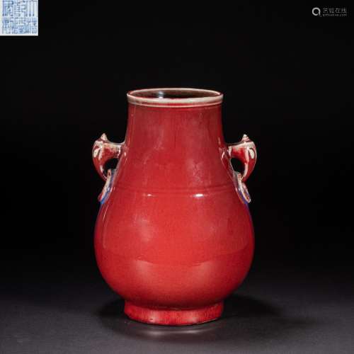 CHINESE RED GLAZE DOUBLE EARS IN QING DYNASTY