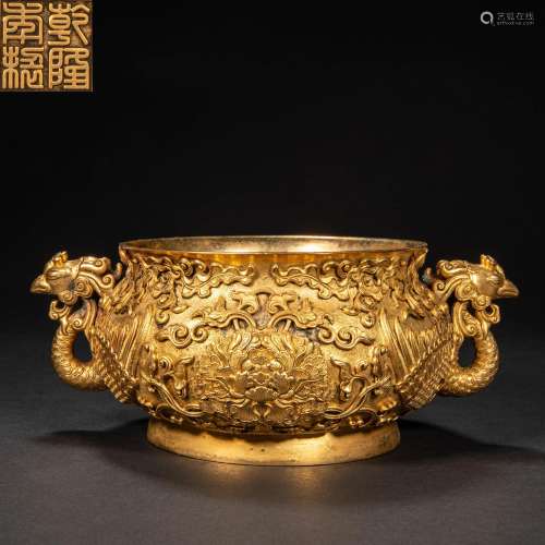 CHINESE GILT BRONZE INCENSE BURNER OF QING DYNASTY