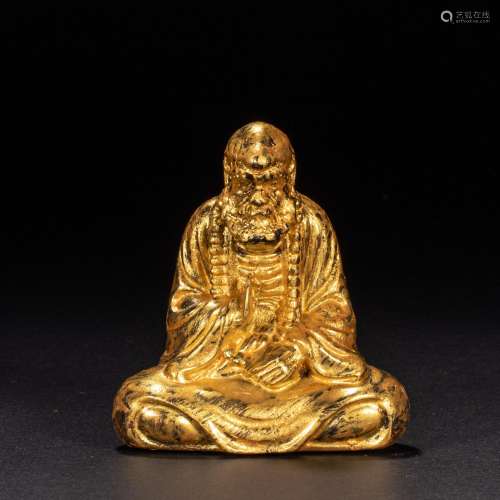 CHINESE AGARWOOD LACQUER GOLD BUDDHA STATUE FROM QING DYNAST...