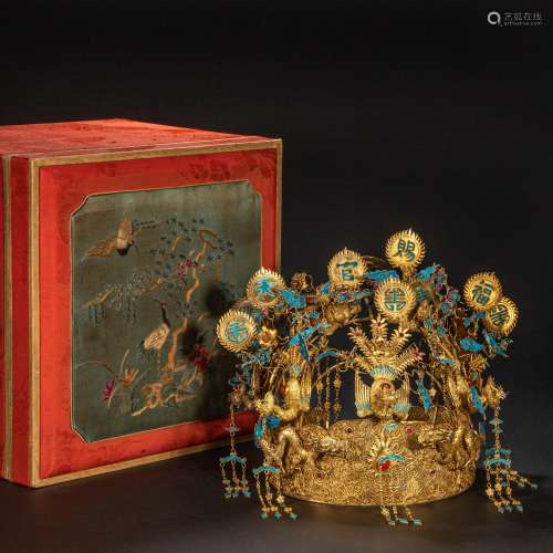 CHINESE SILVER GILT PHOENIX CROWN IN QING DYNASTY
