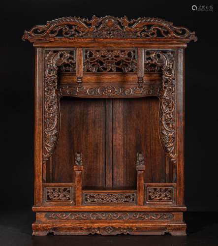 CHINESE YELLOW PEAR WOOD BUDDHIST NICHE IN QING DYNASTY