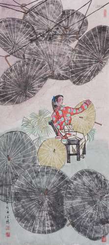 马西光(b.1932) 画伞图 2013年作 设色纸本 镜心