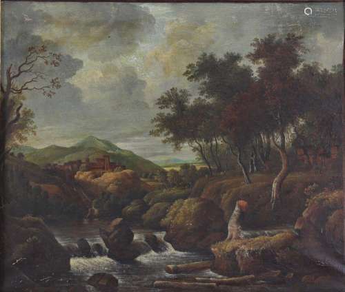 Huile sur toile \"ruisseau en forêt\" XIXe siècle\...