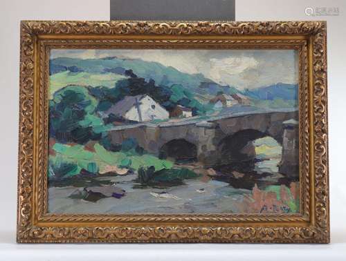 Albert RATY (1889-1970) Huile \"Le pont de Saint Lamber...