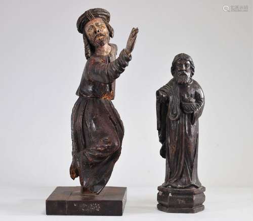 Statues religieuses (2) en bois sculpté, Christ polychrome p...