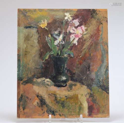 SHA Qi (1914-2005) SADJI Huile sur carton \"Bouquet de ...
