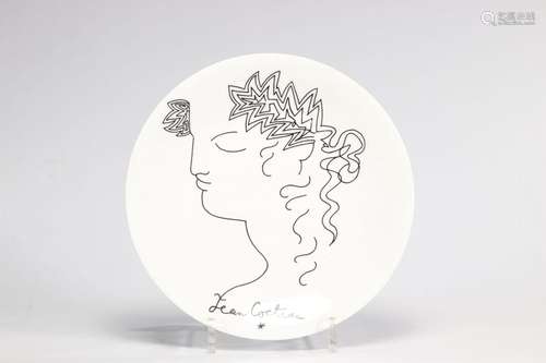 Jean COCTEAU (1889-1963) profil assiette en porcelaine de Li...