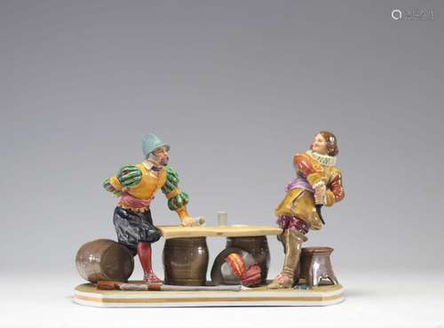 Heubach porcelaine polychrome \"les joueurs de cartes\&...