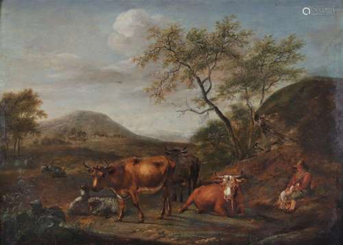 Paulus POTTER (1625 - 1654 ) Huile sur toile \"Le berge...