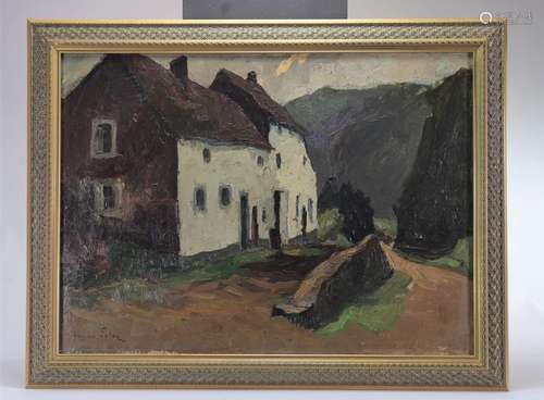 Élysée FABRY (1882-1949) Huile toile \"Ferme Ardennaise...