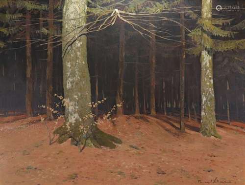 Fernand VETCOUR (1908-2001) Huile \"Bois de sapins en A...