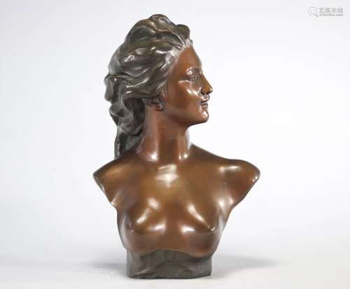 Jef LAMBEAUX (1852-1908) buste de jeune femme en bronze\nPoi...