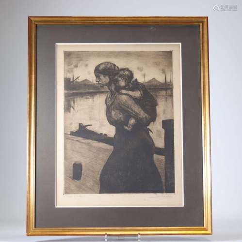 Pierre PAULUS (1881-1959) gravure \"mère et enfant\&quo...