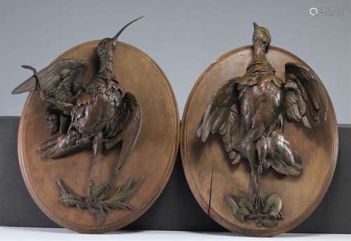 Paire de trophées de chasse \"nature morte de bécasse e...