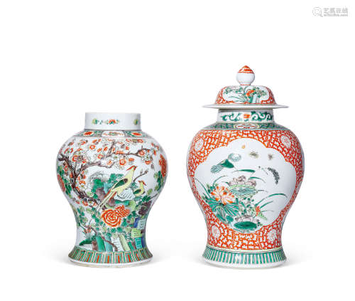 晚清 五彩将军罐 2件
Late Qing Dynasty
TWO MULTICOLORED JARS ...