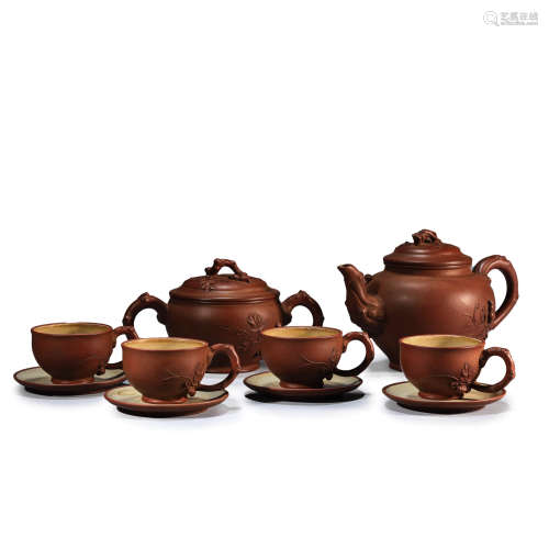 Set of Purple Clay Tea Pot and Cups