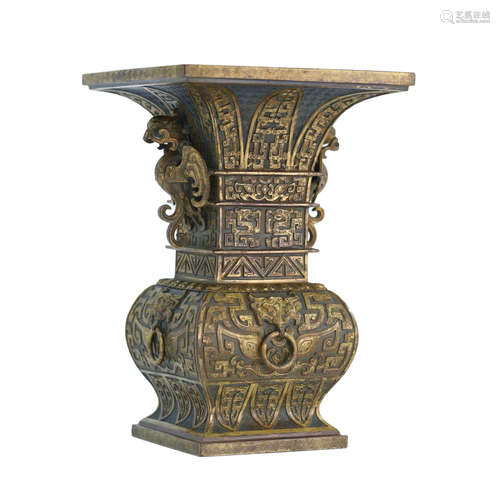 Gilt-Bronze Beast Dragon and Phoenix Beaker Vase