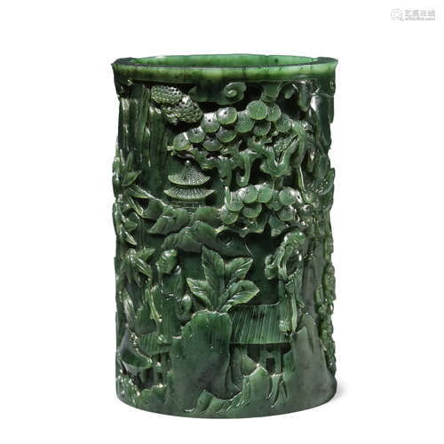 Spinach Green Jade Scholar Brush Pot