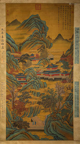 Chinese Landscape Painting, Ink and Color on Silk, Qiu Ying ...