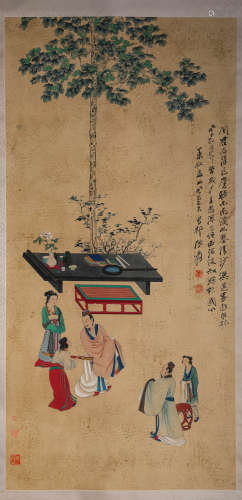 Chinese Figure Feast Painting, Zhang Daqian Mark