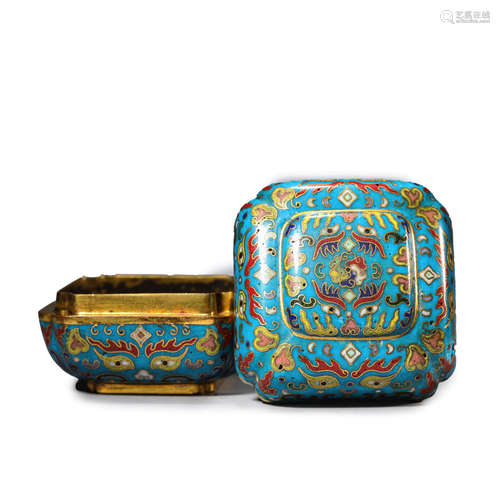 Cloisonne Enamel Mythical Beast Canted Box and Cover