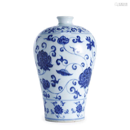 Blue and White Interlocking Floral Meiping