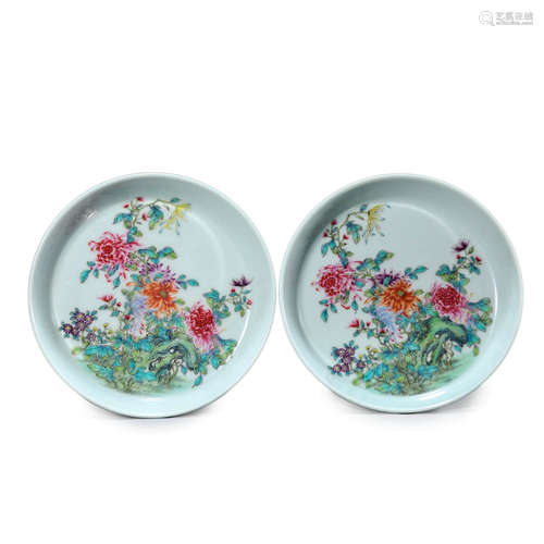 Pair of Famille Rose Flower Dishes