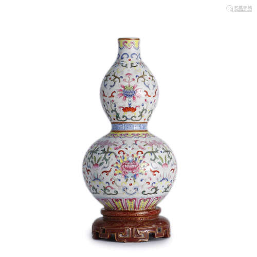 Famille Rose Lotus Gourd-Shape Vase