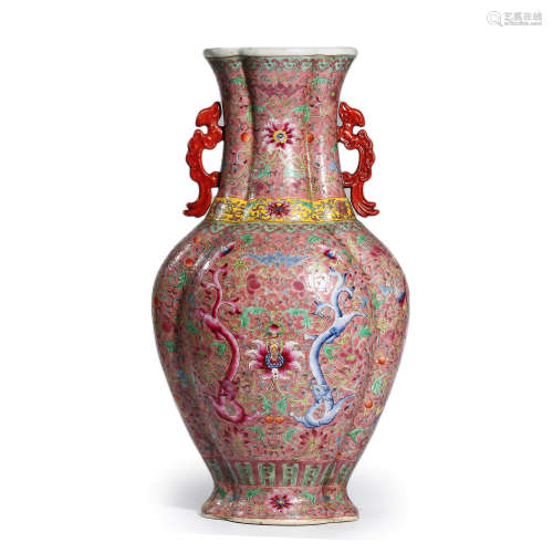 Yangcai Glaze Interlocking Lotus Lobed Vase