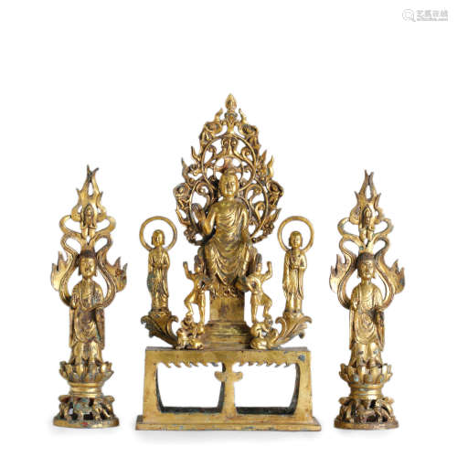 Set of Gilt-Bronze Statues of Buddha