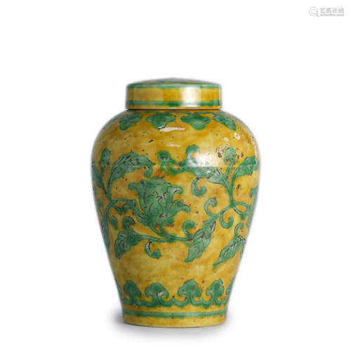 Yellow-Ground and Green Glaze Flower Jar and Cover