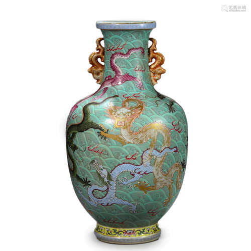 Turquoise Glaze Chi-Dragon Vase