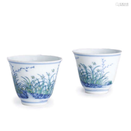 Pair of Doucai Glaze Orchid Cups