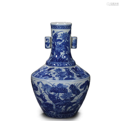 Blue and White Lotus Pond Vase