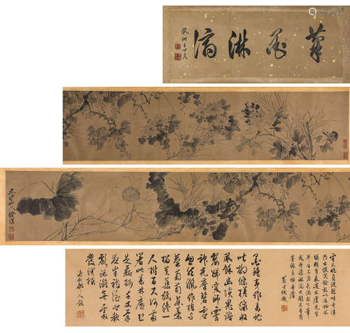 Chinese Flower Painting Hand Scroll, Xu Wei Mark